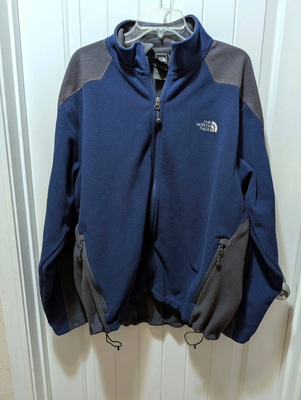 The North Face Mens XL Windwall Fleece Winter Jacket Blue Gray Pockets Logo